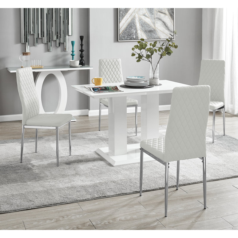 Ensemble de table de salle à manger Eubanks, Blanc: noir / argent, Blanc / argent