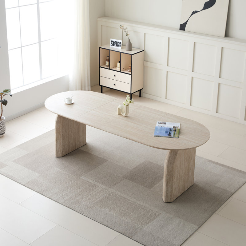59"-90.5" Extendable Dining Table with Dual-Pillar Design