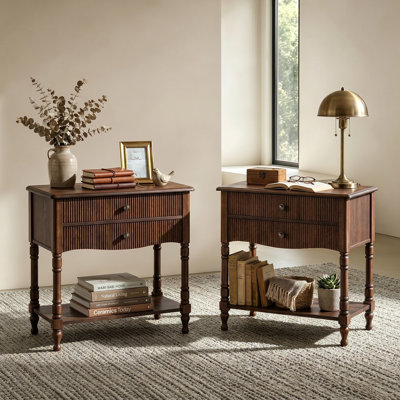 Falgout Transitional 30"W 31"Tall 2-Drawer Fluted Curved End Table with Solid Wood Columns