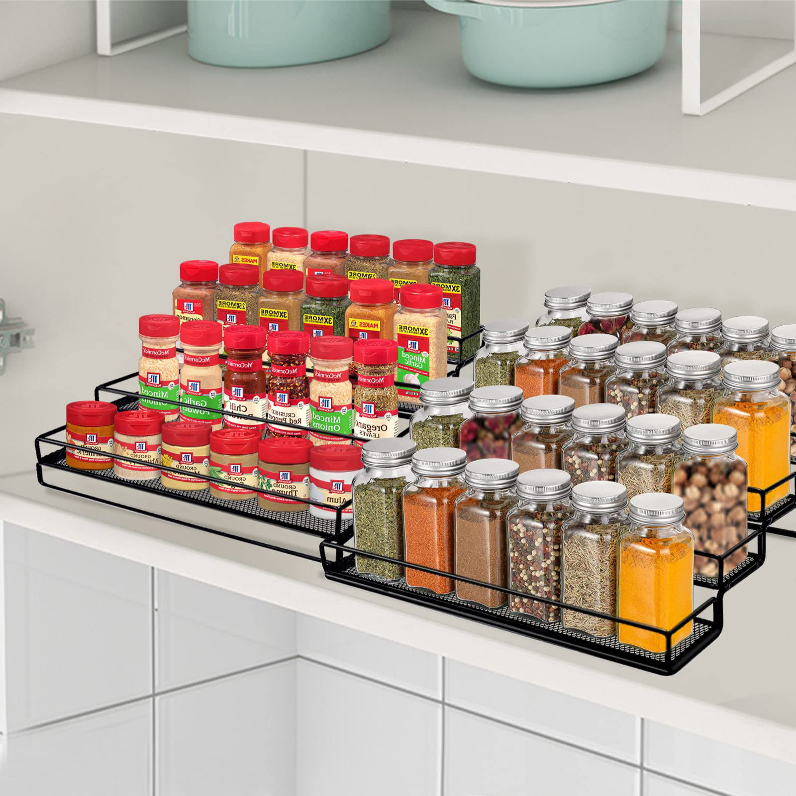 4-Tier Spice Drawer Organizer Expandable Acrylic Spice Rack Tray Seasoning  Bottle Storage Rack Kitchen Pantry Organization Shelf
