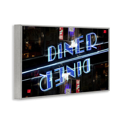 Neon Diner Sign Reflection Framed Giclee, design by Robin Vandenabeele