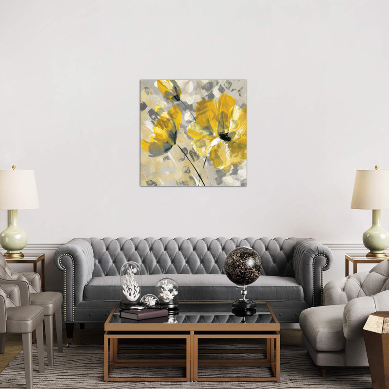 Buttercup II by Katrina Craven - Painting on Canvas, 45.72 cm H x 45.72 cm W, Black Floater Framed