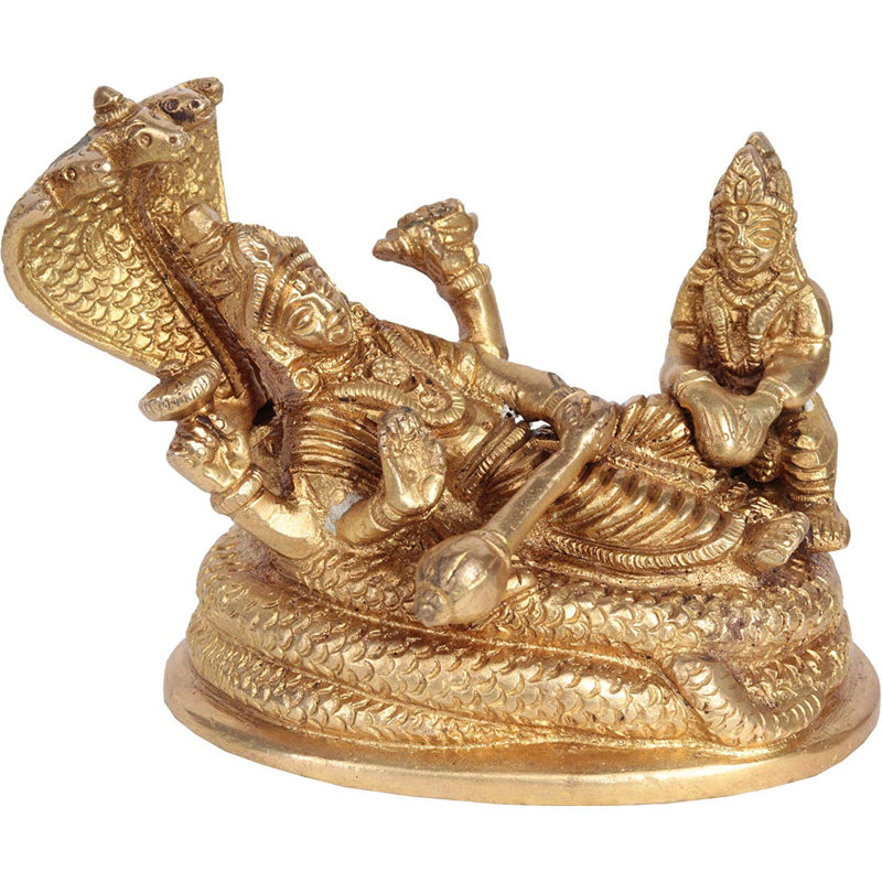 Statue en laiton Vishnu Lakshmi sur Sheshnag, 3,7 pi