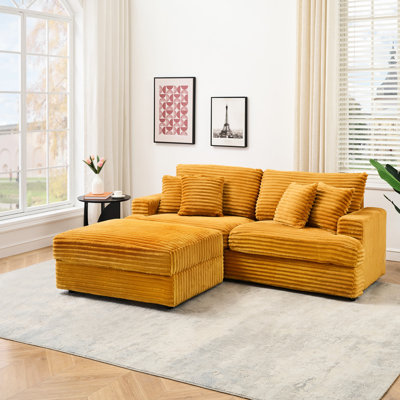 Velours côtelé orange de 82 po avec 4 coussins décoratifs, le rangement peut être librement déplacé, une éponge à mémoire de forme douce, une capacité de siège de 3 po de long, une housse de ressort indépendante assortie, pour la maison
