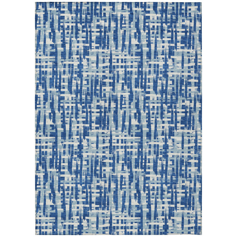 Blue Rectangular Synthetic Washable Non-slip Rug 46" x 30"