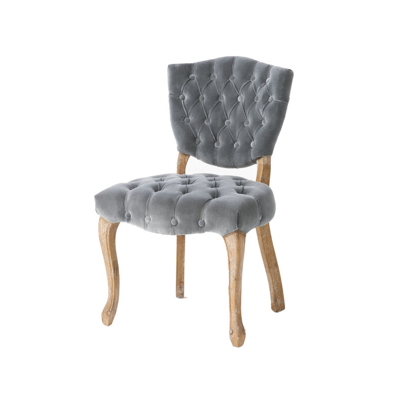 Chaise Parsons rembourrée et capitonnée Richard, Velours gris