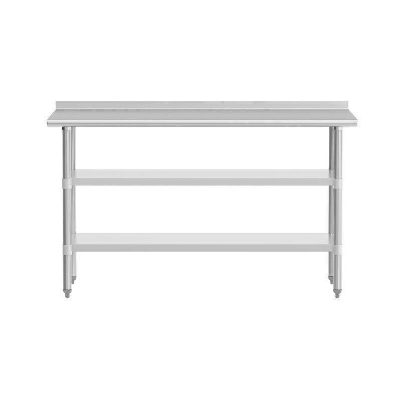 Table de travail Woodford NSF en acier inoxydable de calibre 18 - dosseret et 2 tablettes, H 36 po x l 60 po x P 24 po