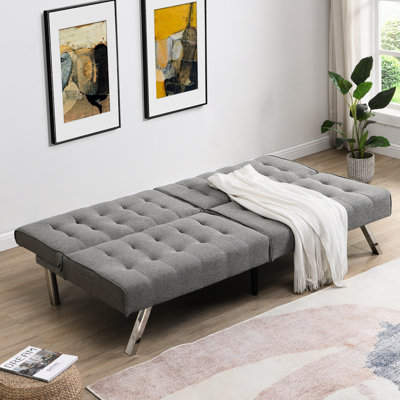 Grey Futon Bed With Wood And Stainless, Multifunctional For Anywhere Requirement, User- Storage, Easy Assembly, Stable Dependable Build Any Location