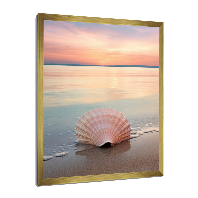 «Allenton Beige Clam Seashore Serenade I», reproduction d'art sur toile, H 20 po x l 12 po x P 1 po, Encadrement doré