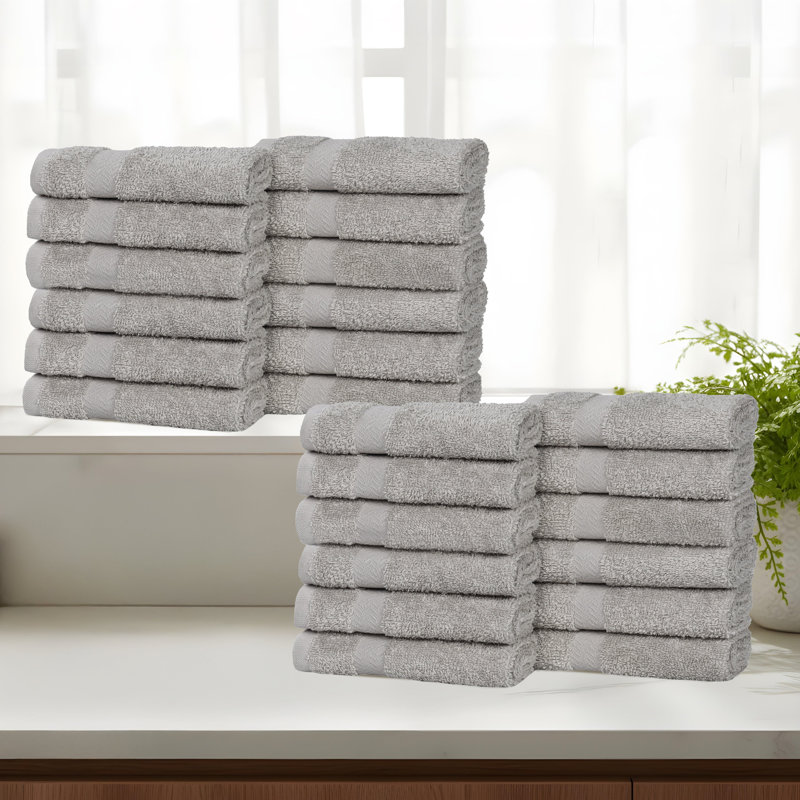Lightweight Cotton Quick-Drying Bathroom Towel Set, Washcloth - 24 Pack, Silver