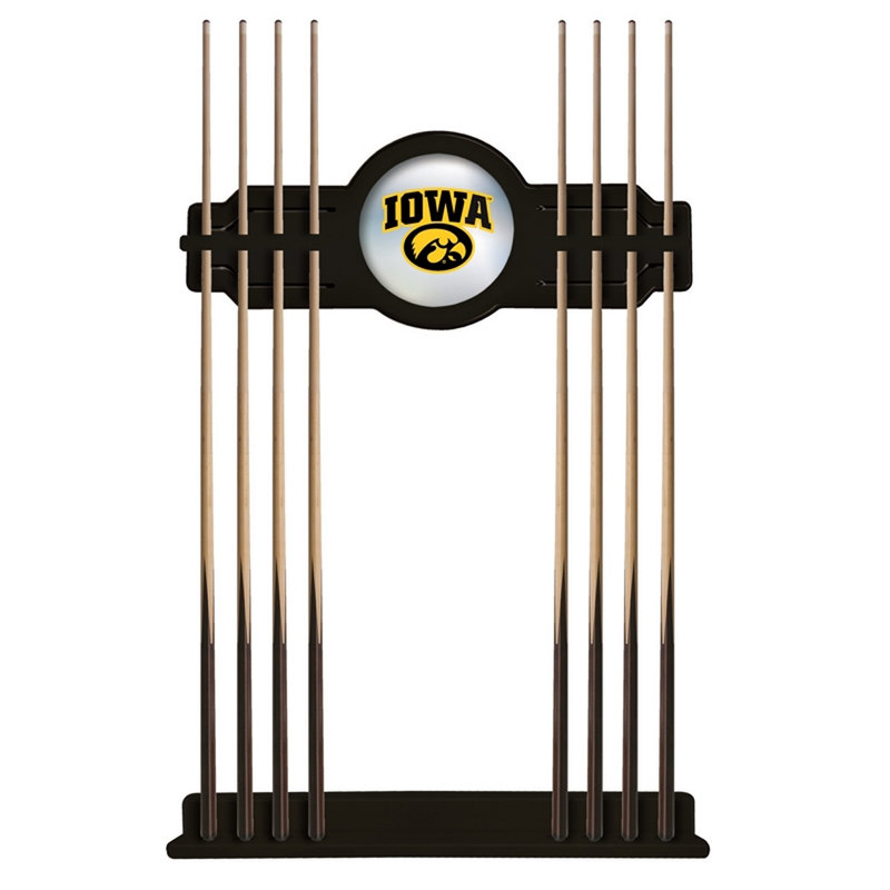 Holland Bar Stool Wood Pool Cue Rack, Black, Iowa Hawkeyes