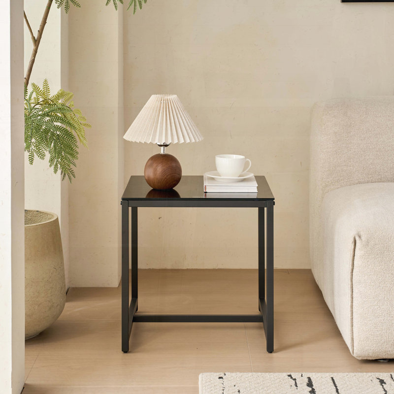 Table de chevet en verre noir avec pieds en métal - Table d'appoint en panneau de fibres à densité moyenne