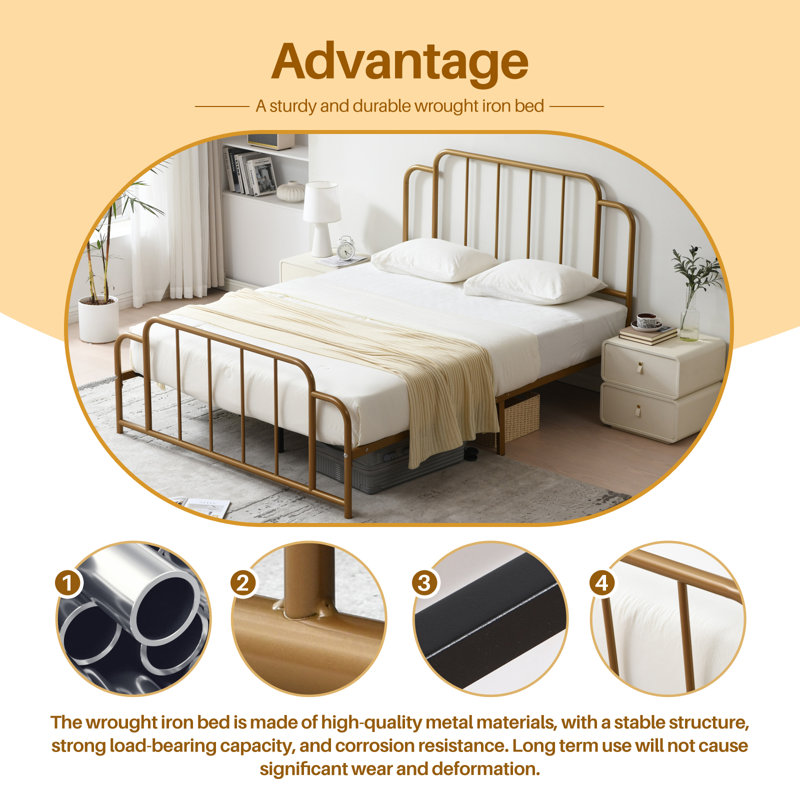 Gurtha Metal Platform Bed, Gold, Queen