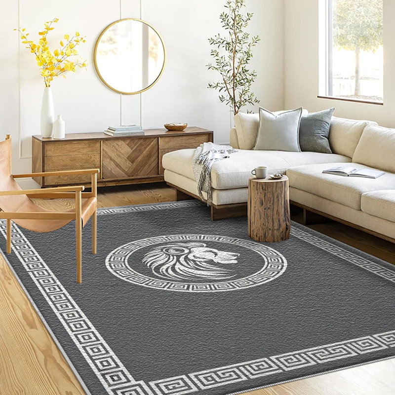 Gray White Lion area rugs for Living Room, Soft and Comfortable, Suitable for all seasons, easy to maintain, machine washable Indoor floor mat, Under Table Farmhouse suitable for Bedroom, Dining Room, Study, Patio, Balcony, Home Decor