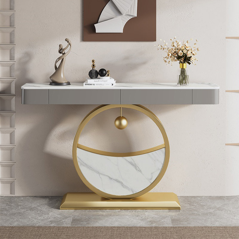 Console esthétique et fonctionnelle, Blanc / Gris, Doré / Blanc, H 36,61 po x l 59,06 po x P 11,81 po