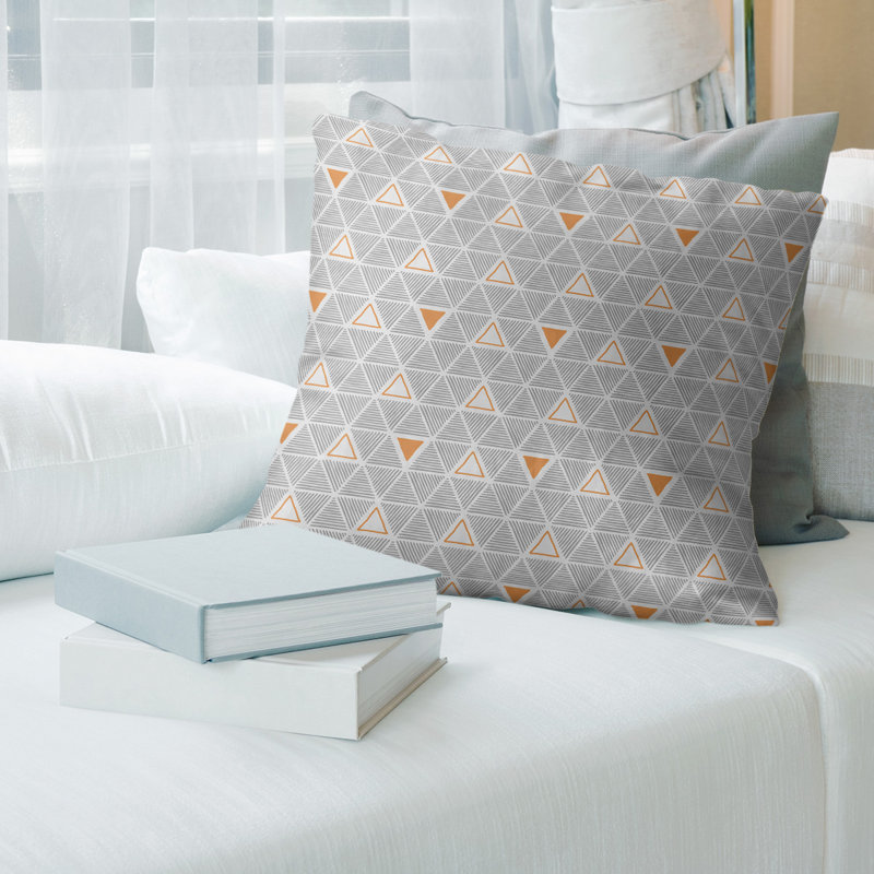 Triangles dessinés à la main Coussin décoratif, Bourre en polyester, Accent orange, Sergé de coton