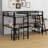 Twin Size Metal L-Shaped Loft Bed – LED Lights, Storage Shelves, 2 Charging Stations & 2 Built-In Desks