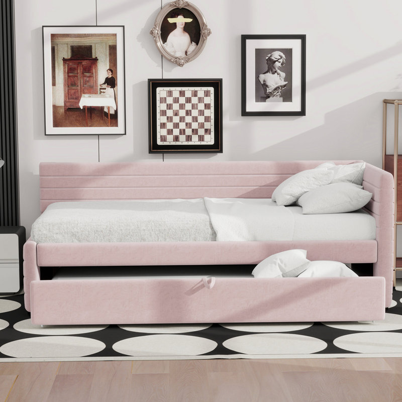 Lit de jour simple rembourré avec couchette, Rose
