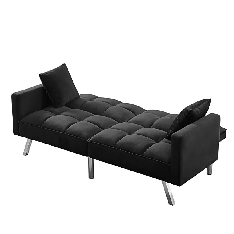 Canapé-lit convertible avec accoudoirs carrés capitonnés Kaari, Velours noir