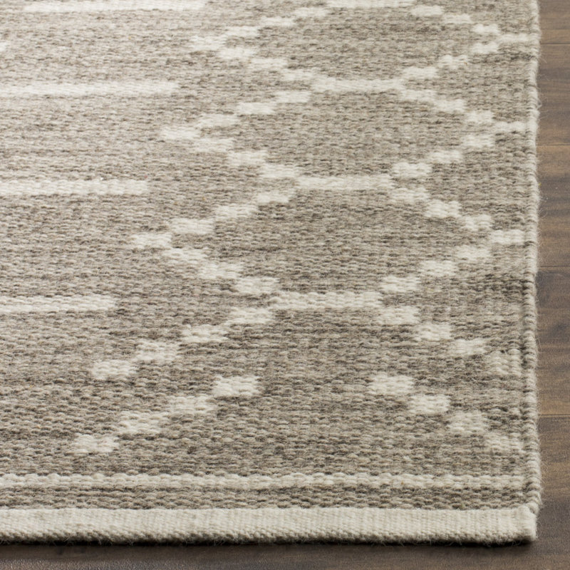 Tapis gris / ivoire en laine / coton tissé à la main Bennett, Rectangle 4 pi x 6 pi