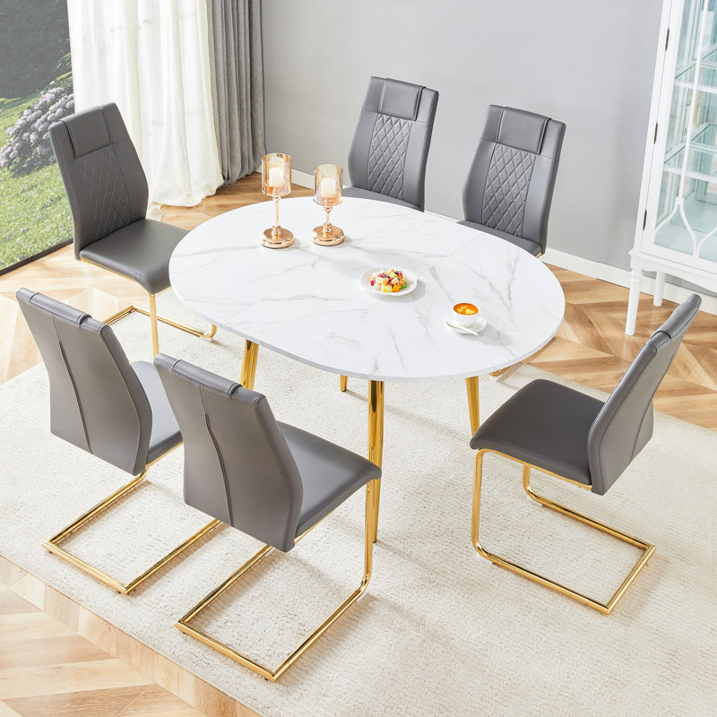 Ensemble de table de salle à manger 7 pièces, table de salle à manger extensible avec 6 chaises