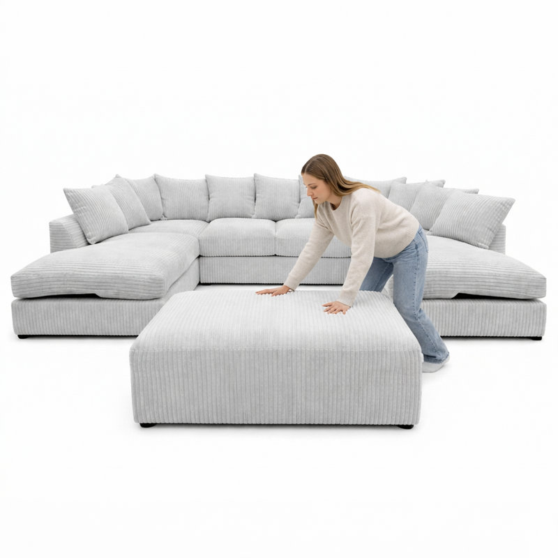 7 Seater Corduroy Sofa Bed, Silver