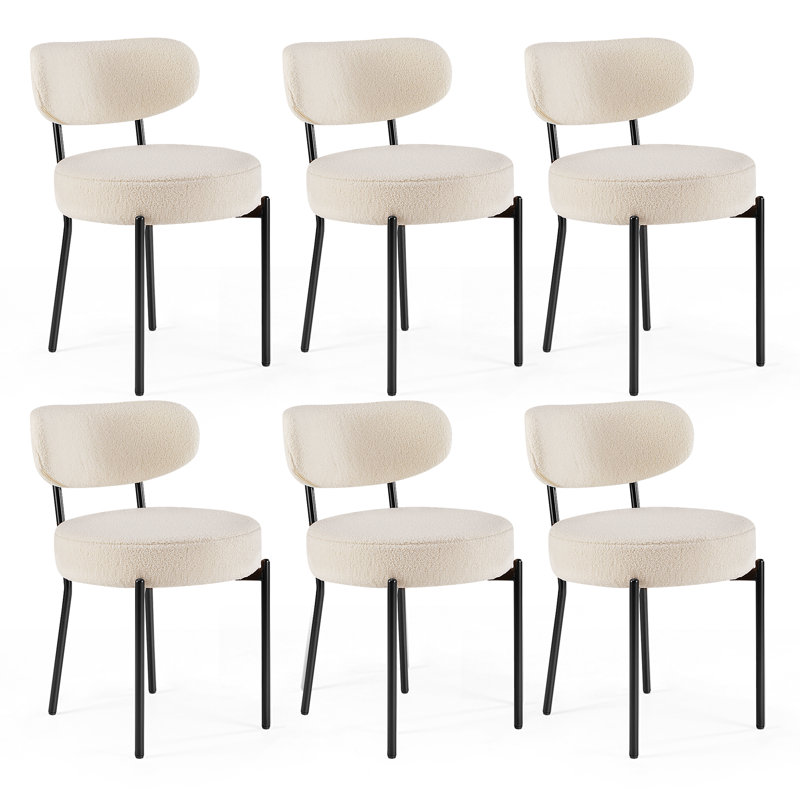 Ensemble de chaises de salle à manger rembourrées en tissu Sherpa avec dossier pour la salle à manger, la cuisine et le salon, comprend 6 chaises