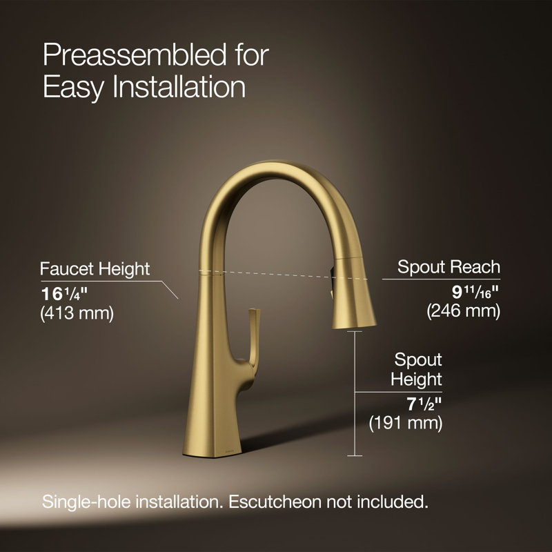 Graze Pull-Down Kitchen Sink Faucet with Three-Function Sprayhead, Vibrant Brushed Moderne Brass