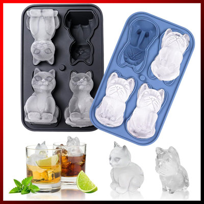2 Pack Silicone Ice Cube Trays - Extra Large 3D Ice Molds With Leak-Proof Funnel Lid | Create Fun Diamond/Sphere/Cube Ice For Cocktails, Whiskey & Iced Coffee | BPA-Free, Flexible & Easy Release,Cat And Dog