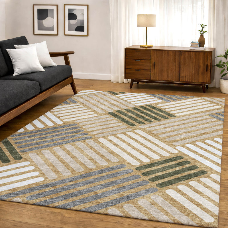 Premium Machine Washable Mayfield AMF2339 Geometric Rug, Gold, 10' x 14'