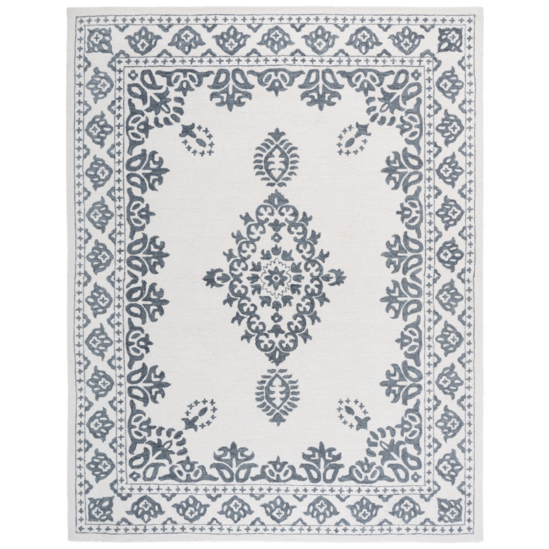 Ebony Hand Tufted Wool/Cotton Oriental Rug in Ivory/Gray, Rectangle 8' x 10'