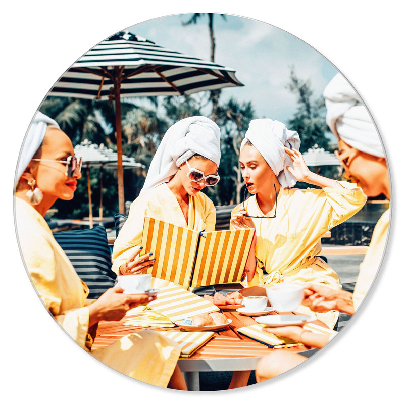 Ladies Brunch in Beverly Hills Round Acrylic Art by Oliver Gal, 30" H x 30" W