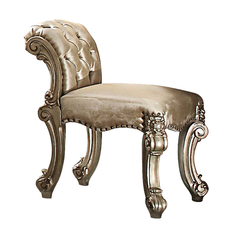 Tabouret de coiffeuse à patine dorée avec rembourrage moelleux et détails en os