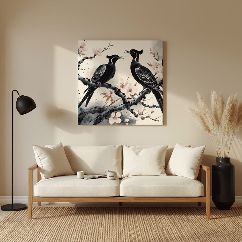 Oiseaux, art mural asiatique gris Koel, H 16 po x l 16 po