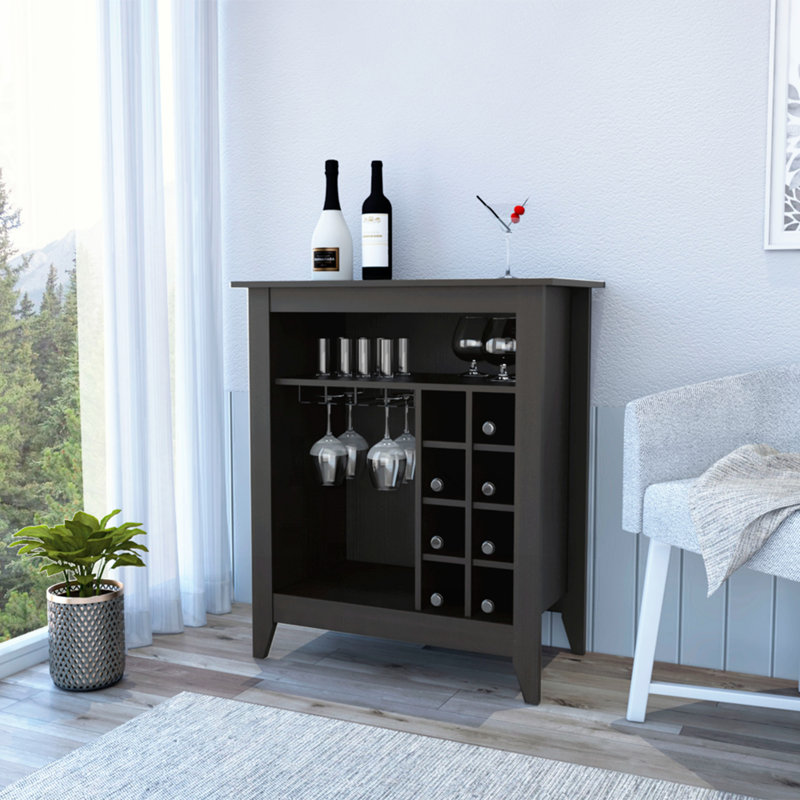 Armoire de bar DEPOT E-SHOP Mojito, un tiroir ouvert, une tablette ouverte, noir
