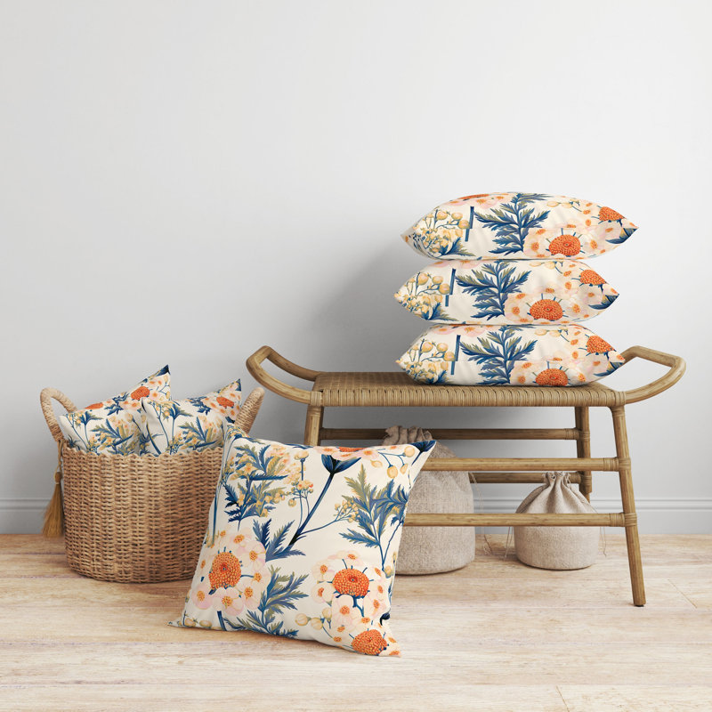 Coussin Millefolium, H 20 po x l 20 po, Bleu/orange