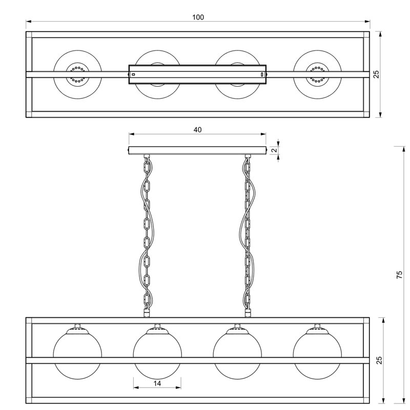 Huntwood 4 - Light Kitchen Island Linear Pendant