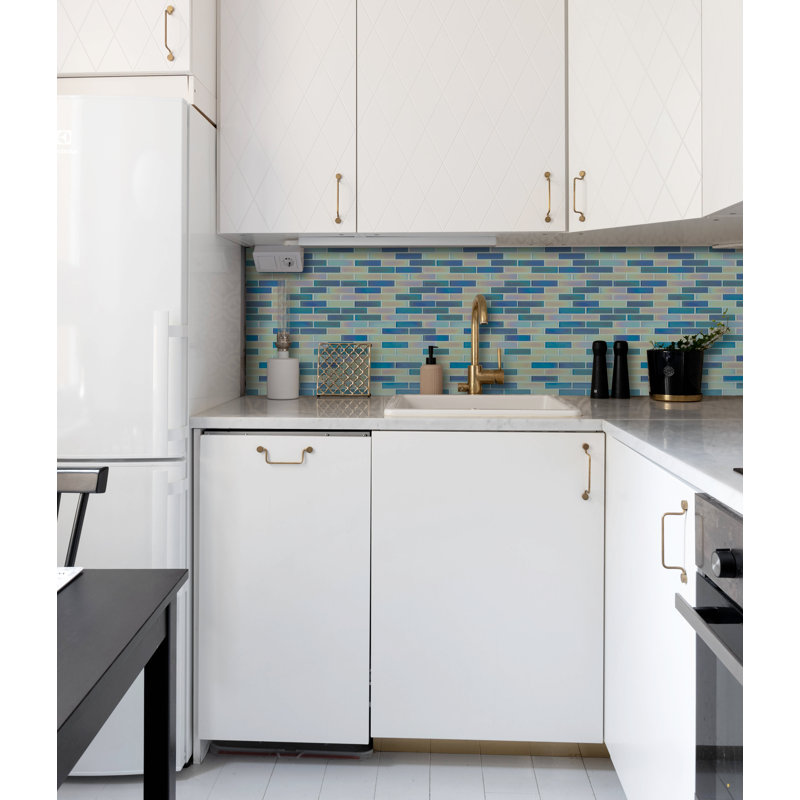 Reflections 1" x 4" Glass Linear Mosaic Tile, Alaskan Blue