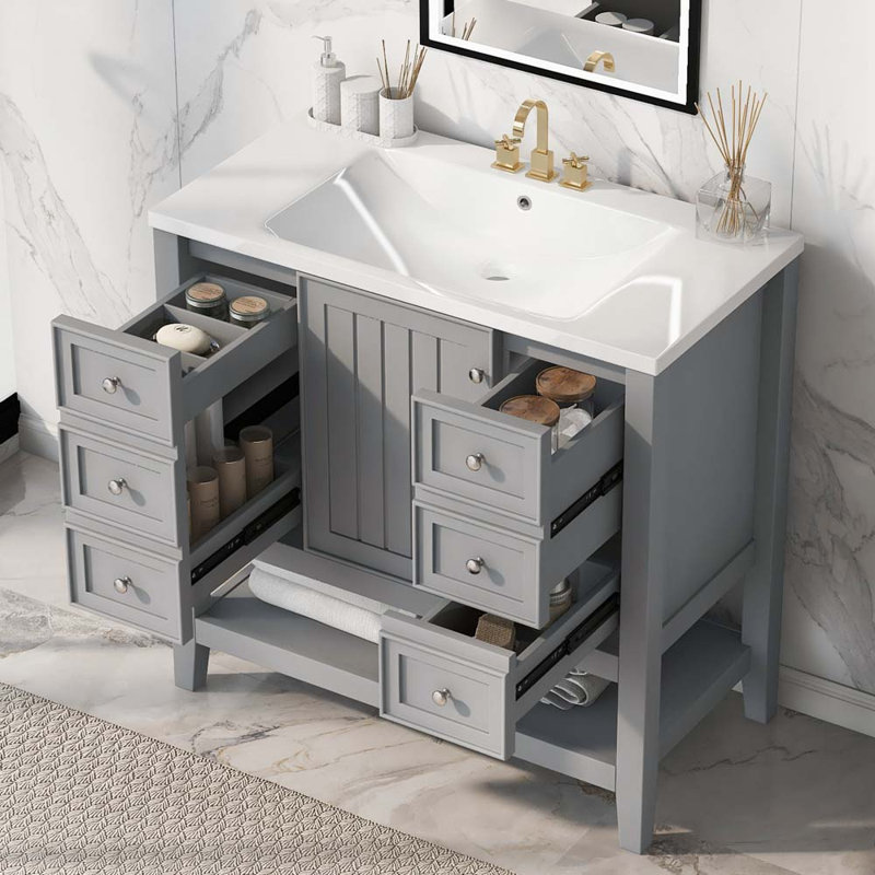 Meuble-lavabo simple avec comptoir Shelise 36, Gris