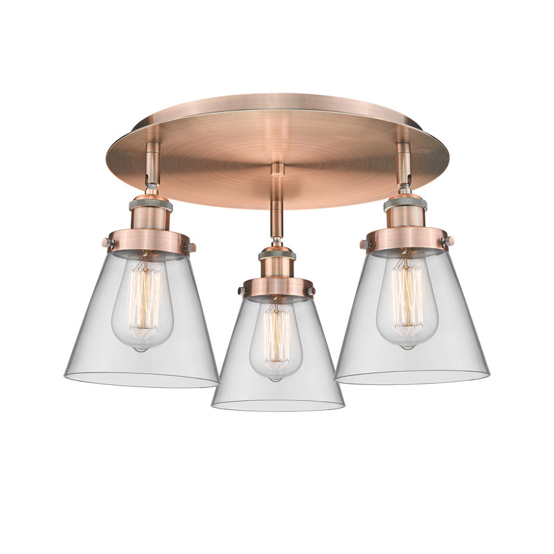 Plafonnier encastré 3 lumières Cone, Clair, Cuivre antique