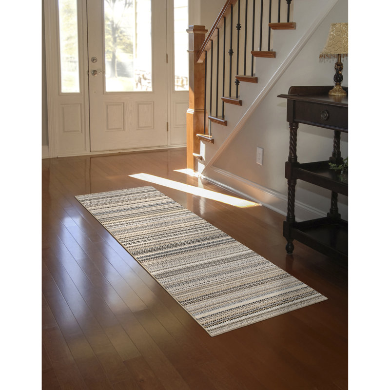 Tapis touffeté à rayures rectangulaire beige Kandace, Tapis de couloir 2 pi x 5 pi