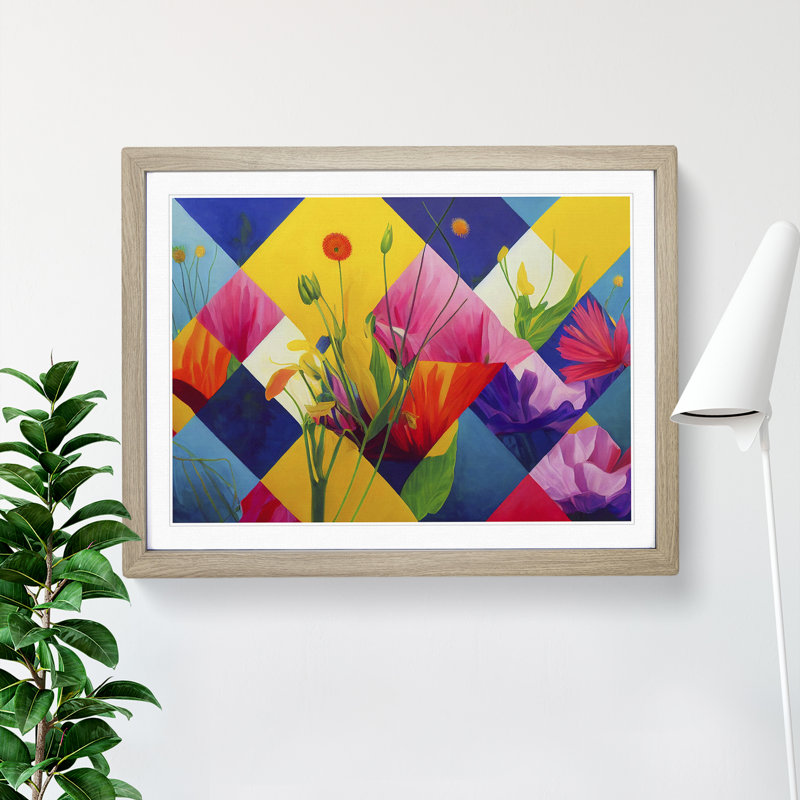 Abstract Wildflowers - Framed Print, 25cm H x 34cm W x 2cm D, Oak