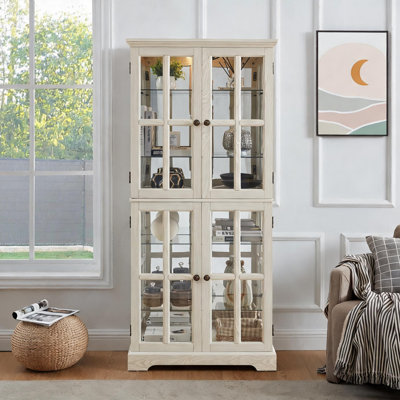 Vitrine de collection en MDF blanc et verre pour objets de collection, vitrine réglable à quatre portes pour la maison et le bureau