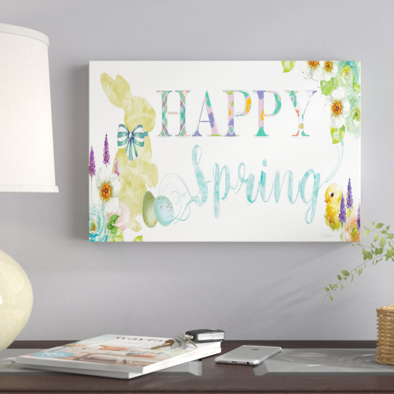 « happy spring », reproduction d’impression sur toile tendue, H 24 po x l 36 po x 1,5 po