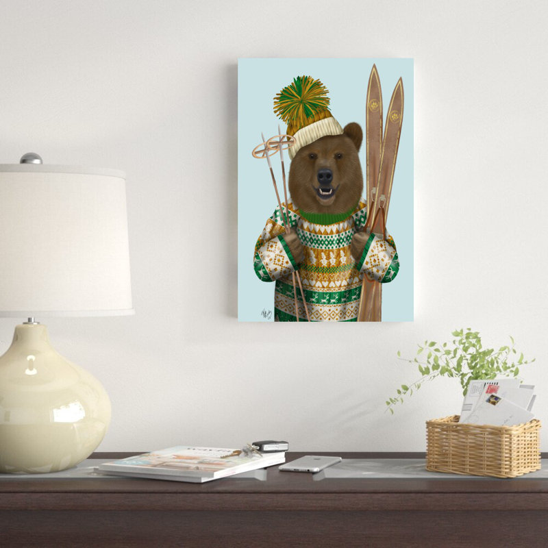 Ours en chandail de Noël par Fab Funky - impression sur toile tendue, H 18 po x l 12 po