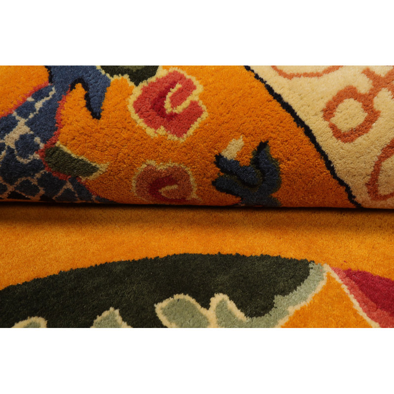 Tapis art déco chinois en laine touffeté à la main à plusieurs médaillons et dragon, Rectangle 9 pi x 12 pi