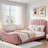Upholstered Daybed With Classic Stripe Shaped Headboard-596423778