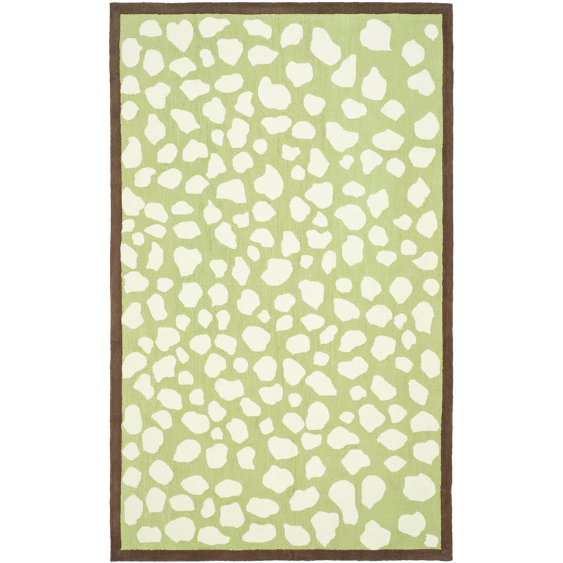 Tapis vert / ivoire en coton touffeté à la main Kruetzen, Rectangle 8 pi x 10 pi