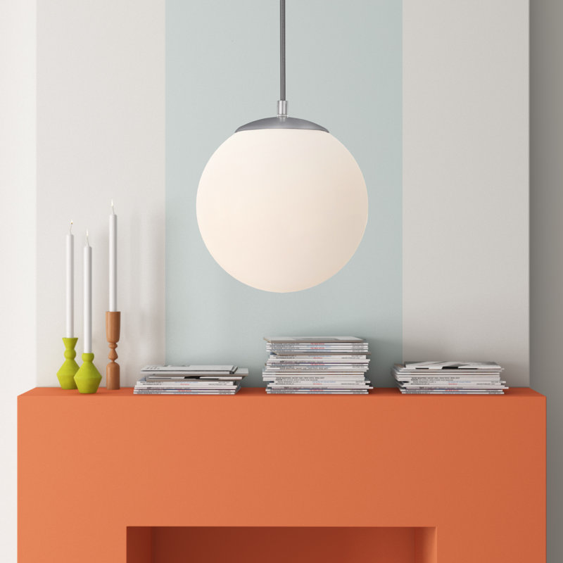 Luminaire suspendu sphérique à 1 lumière à DEL Meri, Aluminium satiné, H 14,75 po x l 14 po x P 14 po, DEL intégrées