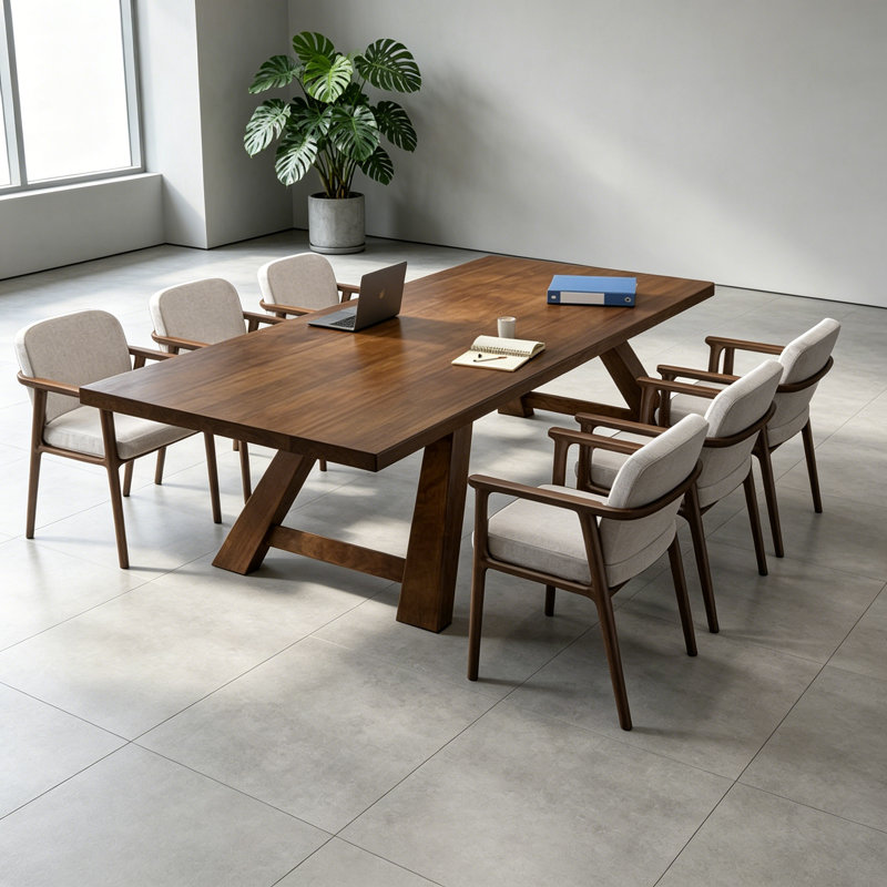 Table de conférence simple en bois massif brun-noisette, 29.5" H x 86.6" L x 35.4" W
